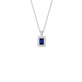 Sapphire Cubic Zirconia Silver Rectangle Pendant Necklace