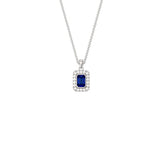 Sapphire Cubic Zirconia Silver Rectangle Pendant Necklace