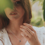 Sapphire Cubic Zirconia Silver Rectangle Pendant Necklace