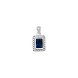 Sapphire Cubic Zirconia Silver Rectangle Pendant Necklace