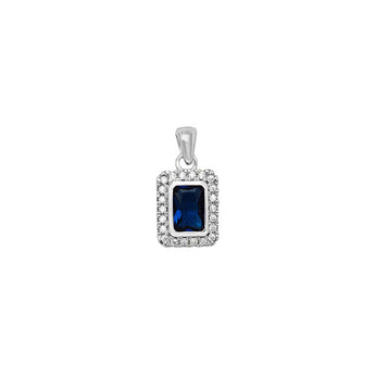 Sapphire Cubic Zirconia Silver Rectangle Pendant Necklace