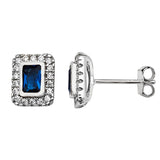 Sterling Silver Sapphire Rectangle Halo Stud Earrings