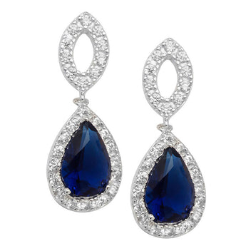 Silver Sapphire CZ Teardrop Drop Earrings
