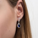 Silver Sapphire CZ Teardrop Drop Earrings