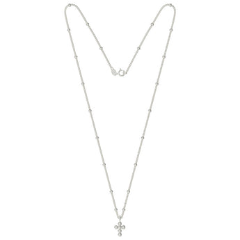 Silver Satellite Bead Necklace With Cross