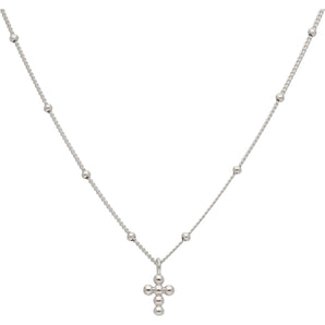 Silver Satellite Bead Necklace With Cross