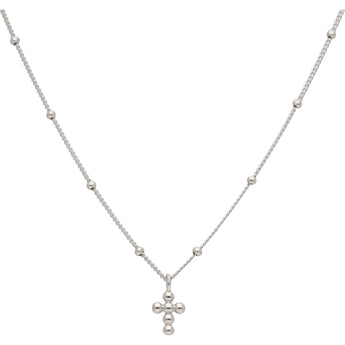 Silver Satellite Bead Necklace With Cross