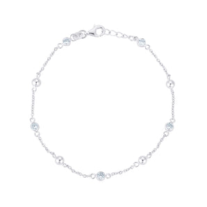 Sterling Silver Satellite Beaded Cubic Zirconia Bracelet