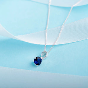 September Birthstone - Sapphire CZ Silver Pendant Necklace 