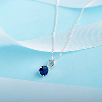 September Birthstone - Sapphire CZ Silver Pendant Necklace 