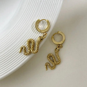 Amnesia Jewellery | Gold Plated Stainless Steel Serpent Huggie Hoops