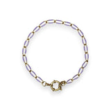 Amnesia Jewellery | Gold Plated Stainless Steel Sharna Paperclip Chain Bracelet. Our Sharna twisted paperclip bracelet is made from gold plated stainless steel with purple enamel decoration and sailors clasp. Tarnish Free and Waterproof. Shop now for quality Jewellery/Jewelry!