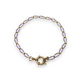 Amnesia Jewellery | Gold Plated Stainless Steel Sharna Paperclip Chain Bracelet. Our Sharna twisted paperclip bracelet is made from gold plated stainless steel with purple enamel decoration and sailors clasp. Tarnish Free and Waterproof. Shop now for quality Jewellery/Jewelry!