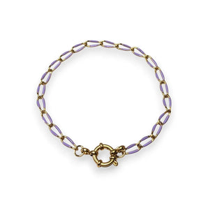 Amnesia Jewellery | Gold Plated Stainless Steel Sharna Paperclip Chain Bracelet. Our Sharna twisted paperclip bracelet is made from gold plated stainless steel with purple enamel decoration and sailors clasp. Tarnish Free and Waterproof. Shop now for quality Jewellery/Jewelry!