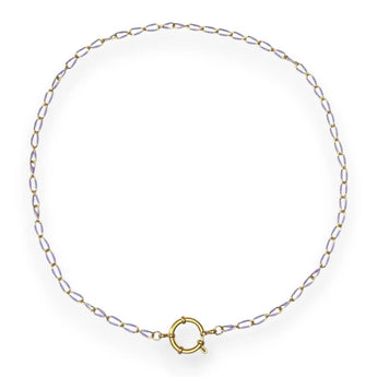 Amnesia Jewellery | Gold Plated Stainless Steel Sharna Paperclip Chain Necklace. Our 20" Sharna Twisted Paperclip Necklace is made from gold plated stainless steel with purple enamel and sailors clasp. Tarnish Free and Waterproof. Shop now for quality Jewellery/Jewelry!