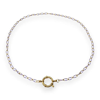 Amnesia Jewellery | Gold Plated Stainless Steel Sharna Paperclip Chain Necklace. Our 20" Sharna Twisted Paperclip Necklace is made from gold plated stainless steel with purple enamel and sailors clasp. Tarnish Free and Waterproof. Shop now for quality Jewellery/Jewelry!