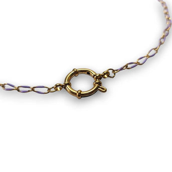 Amnesia Jewellery | Gold Plated Stainless Steel Sharna Paperclip Chain Necklace. Our 20" Sharna Twisted Paperclip Necklace is made from gold plated stainless steel with purple enamel and sailors clasp. Tarnish Free and Waterproof. Shop now for quality Jewellery/Jewelry!