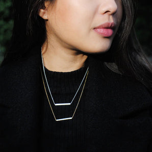 Silver Bar Necklace With Cubic Zirconia