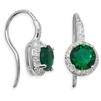 Silver Emerald CZ Drop Earrings