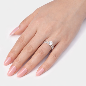 Silver and Rose Gold Three Tier CZ Ring on Urban Pizazz Model