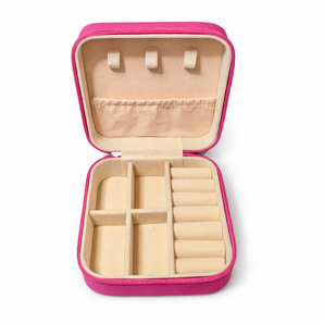 Square Jewellery Travel Box Hot Pink Inside
