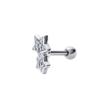 Sterling Silver and Cubic Zirconia Starry Night Star Barbell Stud
