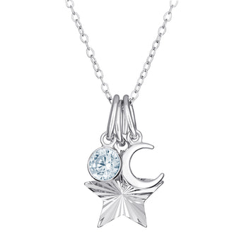 Sterling Silver Moon & Star Charm Necklace