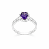 Sterling Silver Amethyst Cubic Zirconia Halo Ring