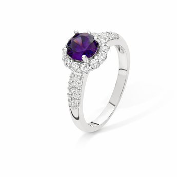 Sterling Silver Amethyst Cubic Zirconia Halo Ring