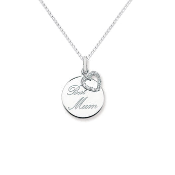 Sterling Silver Best Mum Pendant Necklace With Cubic Zirconia
