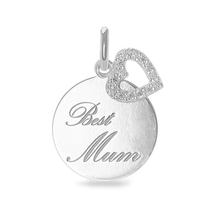 Sterling Silver Best Mum Pendant Necklace With Cubic Zirconia