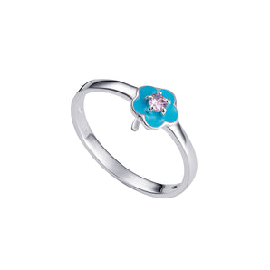 Sterling Silver & Blue Enamel CZ Flower Ring