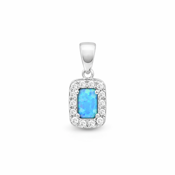 Sterling Silver Blue Opal Cubic Zirconia Halo Pendant For Silver Necklace