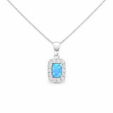 Sterling Silver Blue Opal Cubic Zirconia Halo Pendant Necklace