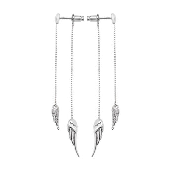 Sterling Silver CZ Angel Wing Drop Earrings