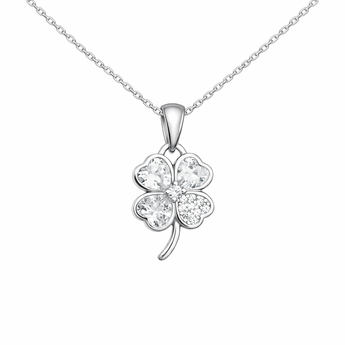 Sterling Silver Clover Cubic Zirconia Pendant Necklace