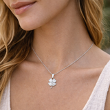 Sterling Silver Clover Cubic Zirconia Pendant Necklace on Model