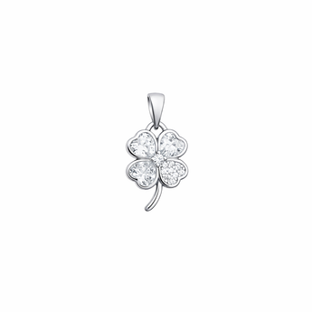 Sterling Silver Clover Cubic Zirconia Pendant for Silver Necklaces