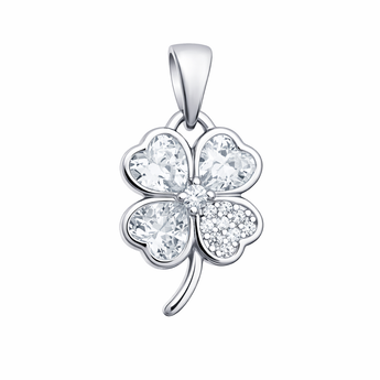 Sterling Silver Clover Cubic Zirconia Pendant for Silver Necklaces