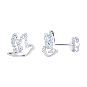 Sterling Siver & Cubic Zirconia Bird Stud Earrings