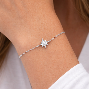Sterling Silver Cubic Zirconia Star Bracelet on Model