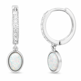Sterling Silver Cubic Zirconia and Opal Hinge Hoops