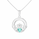 Sterling Silver December Birthstone Claddagh Pendant Necklace with Blue Topaz Cubic Zirconia Heart