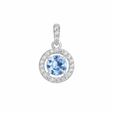 Sterling Silver Cubic Zirconia Halo Pendant for silver Necklaces with a blue topaz centre stone
