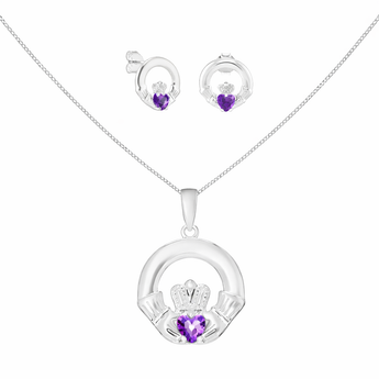 Sterling Silver June Birthstone Claddagh Jewellery Set Featureing Silver Pendant Necklace and Matching Earrings