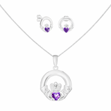 Sterling Silver June Birthstone Claddagh Jewellery Set Featureing Silver Pendant Necklace and Matching Earrings