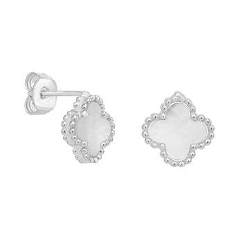 Sterling Silver and Mother Of Pearl Clover Stud Earrings