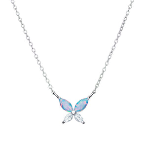 Sterling Silver Opal & Cubic Zirconia Butterfly Necklace
