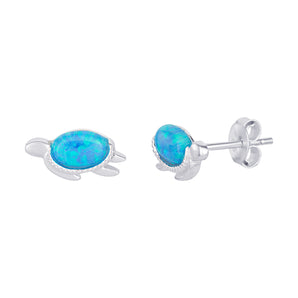 Sterling Silver and Blue Opan Turtle Stud Earrings
