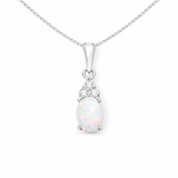 Sterling Silver Opal and CZ Drop Pendant Necklace